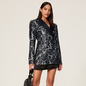 Rotate Birger Christensen Sequin Blazer Black Jacquard Size 4 Retails $450